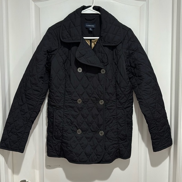 Land’s End Black Quilted Pea Coat | Double Breasted Lightweight Jacket XS (2-4) - Picture 2 of 5